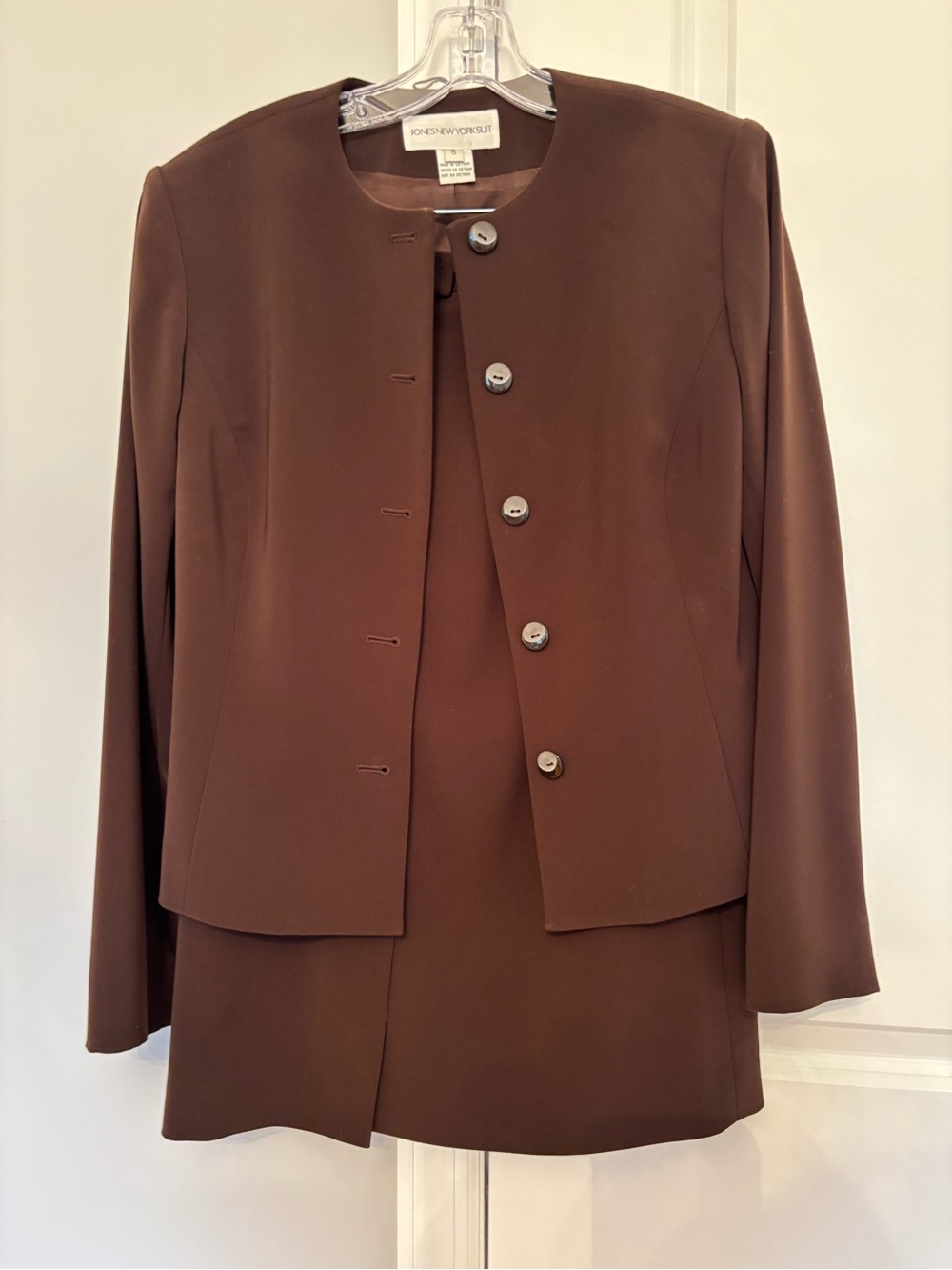 Jones New York Suit Vintage Women's Brown Skirt Suit Buttons Set 2 Piece Size 6